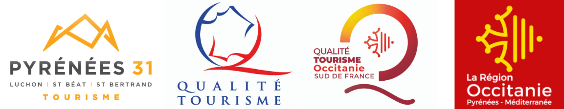 Logos des partenaires de l’Hôtel La Rencluse : Pyrénées 31 Tourisme, Qualité Tourisme, Occitanie