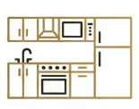 Icône cuisine équipée avec plaques et rangements.