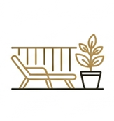Pictogramme de terrasse privatisée avec chaise et soleil, option confort à l'Hôtel La Rencluse près de Luchon.